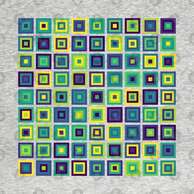 Abstract Square Geometric | Pop Fashion Modern Fusion Layered Blue Green Yellow by aRtVerse